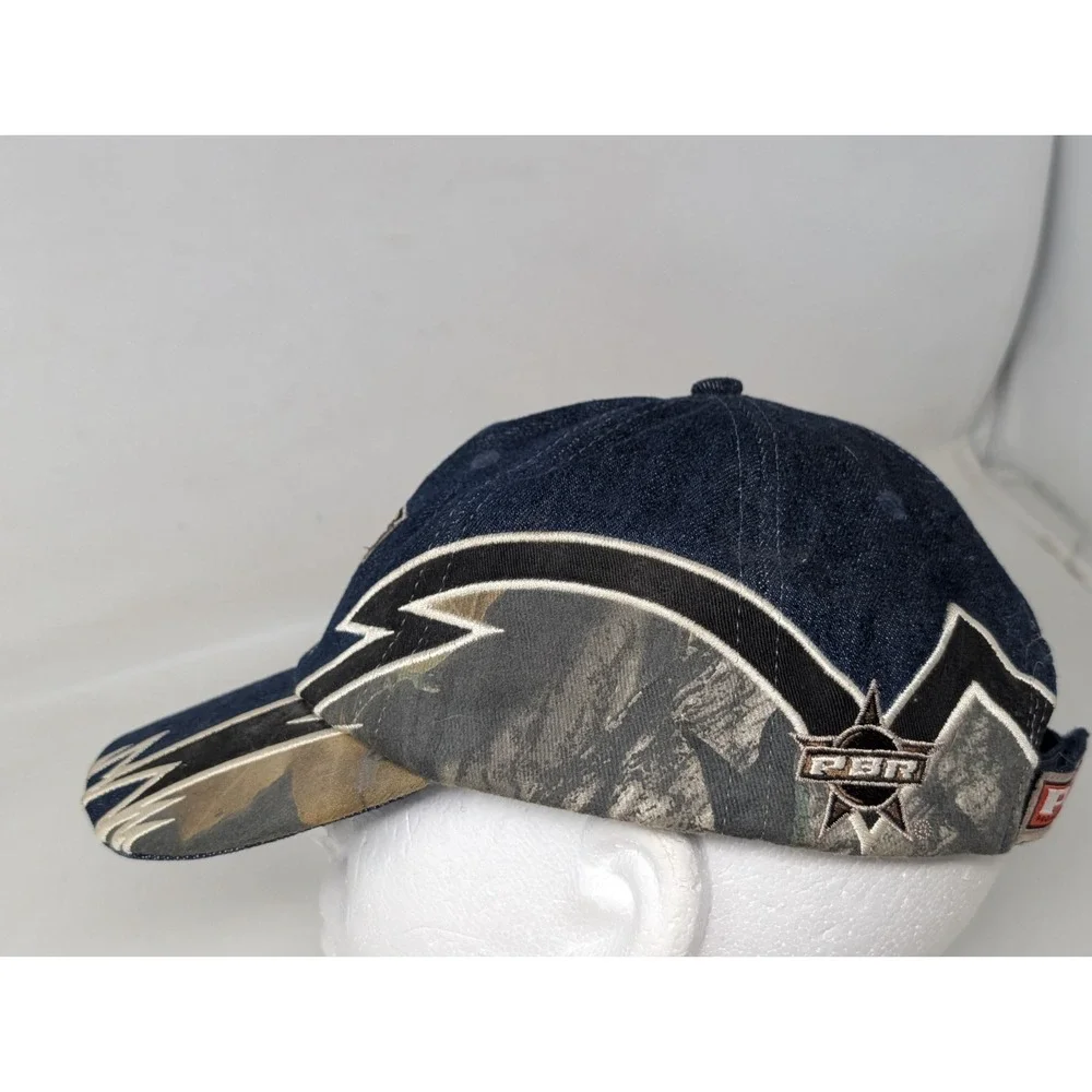 Vintage PBR Professional Bull Riders Denim Camo Baseball Cap Hat Cowboy Y2K